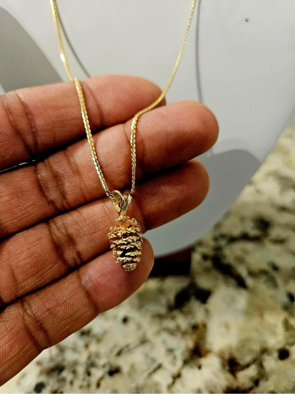Gold Pinecone Pendant Necklace - 18kt